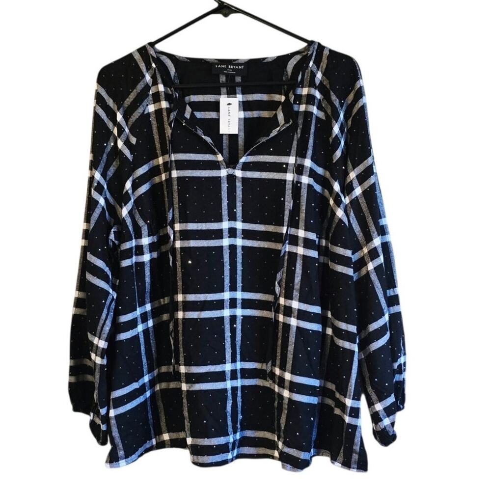 Lane Bryant sparkle plaid flannel blouse size 16 NWT